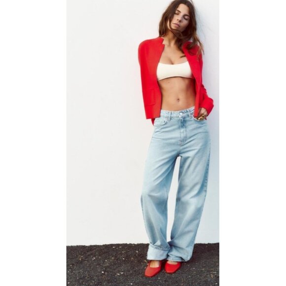 Zara Red Leather Ballet Flats Size EU 39/US 8.5 - Picture 2 of 12